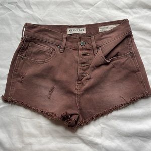 Bullhead High Rise Denim Shorts Brown Frayed Bottom SIZE 26 Like New Condition